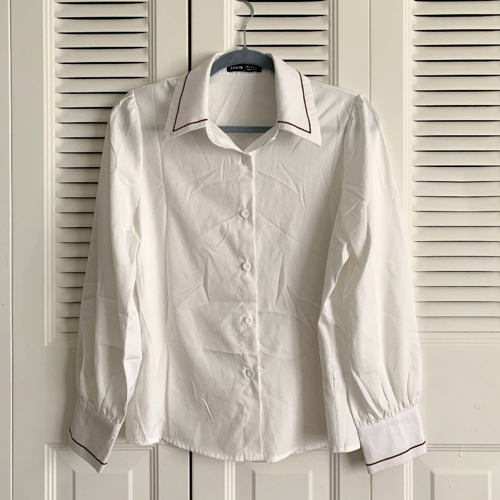 SHEIN Button Up Long-Sleeve Shirt with Brown Details